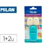 SACAPUNTAS MILAN CAPSULE PLASTICO 1 USO CON GOMA + 2 RECAMBIOS DE GOMA