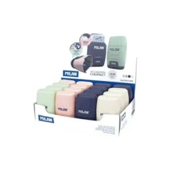 SACAPUNTAS MILAN COMPACT SERIE 1918 PLASTICO 2 USOS CON GOMA DE BORRAR EXPOSITOR DE 16 UNIDADES COLORES