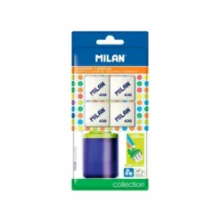 SACAPUNTAS MILAN COLLECTION PLASTICO 2 USOS + 4 GOMAS 430