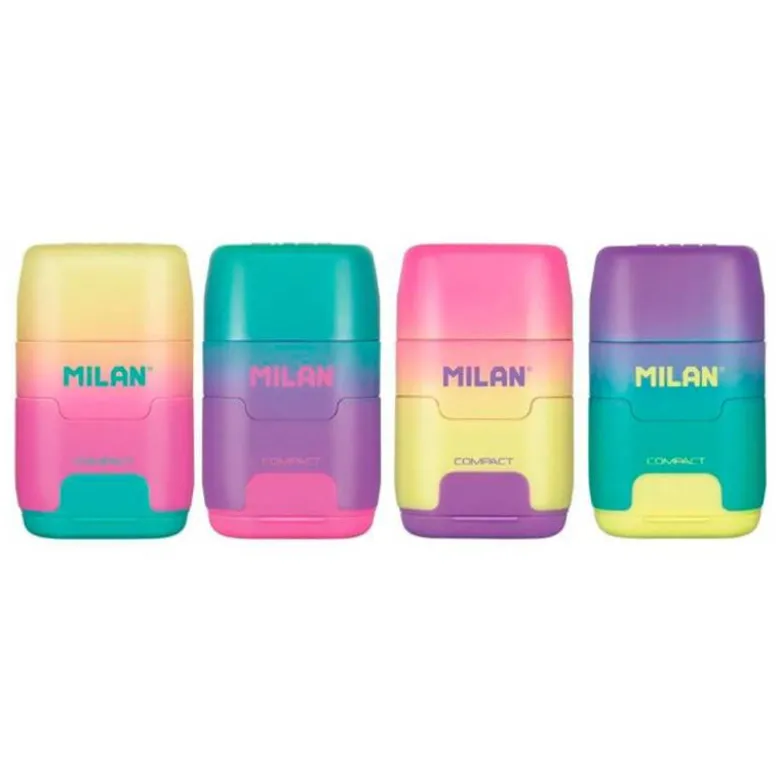 SACAPUNTAS MILAN COMPACT SUNSET PLASTICO 2 USOS CON GOMA DE BORRAR COLORES SURTIDOS " NO SE PEUDEN ELEGIR"