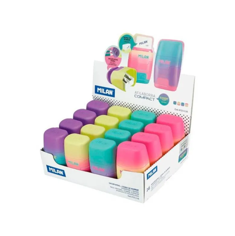 SACAPUNTAS MILAN COMPACT SUNSET PLASTICO 2 USOS CON GOMA DE BORRAR COLORES SURTIDOS " NO SE PEUDEN ELEGIR"