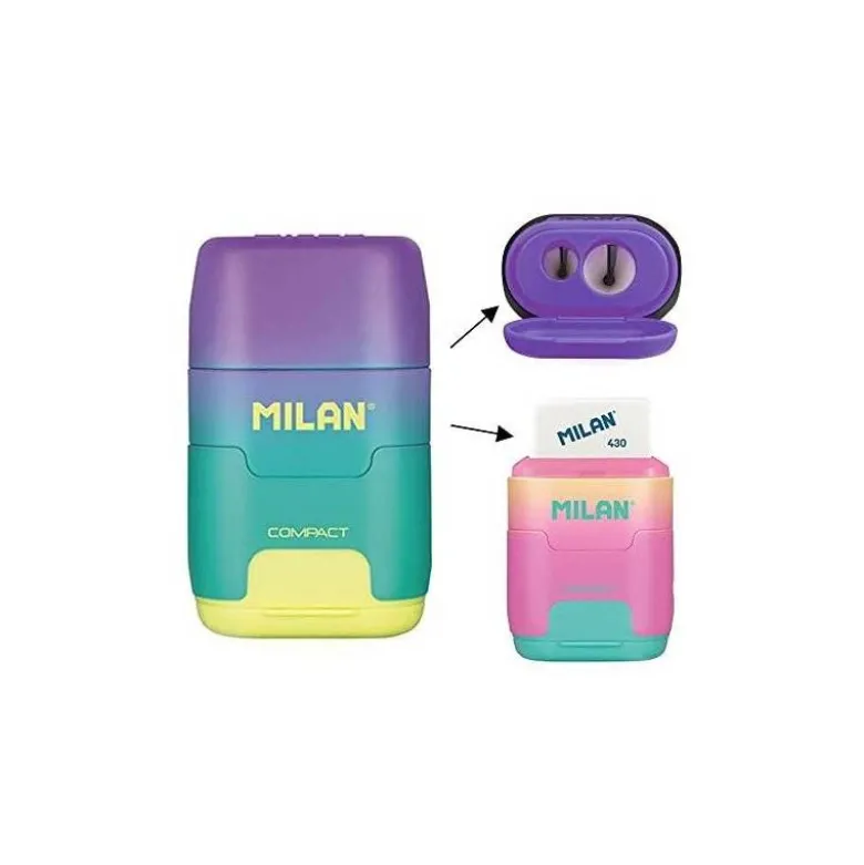 SACAPUNTAS MILAN COMPACT SUNSET PLASTICO 2 USOS CON GOMA DE BORRAR COLORES SURTIDOS " NO SE PEUDEN ELEGIR"