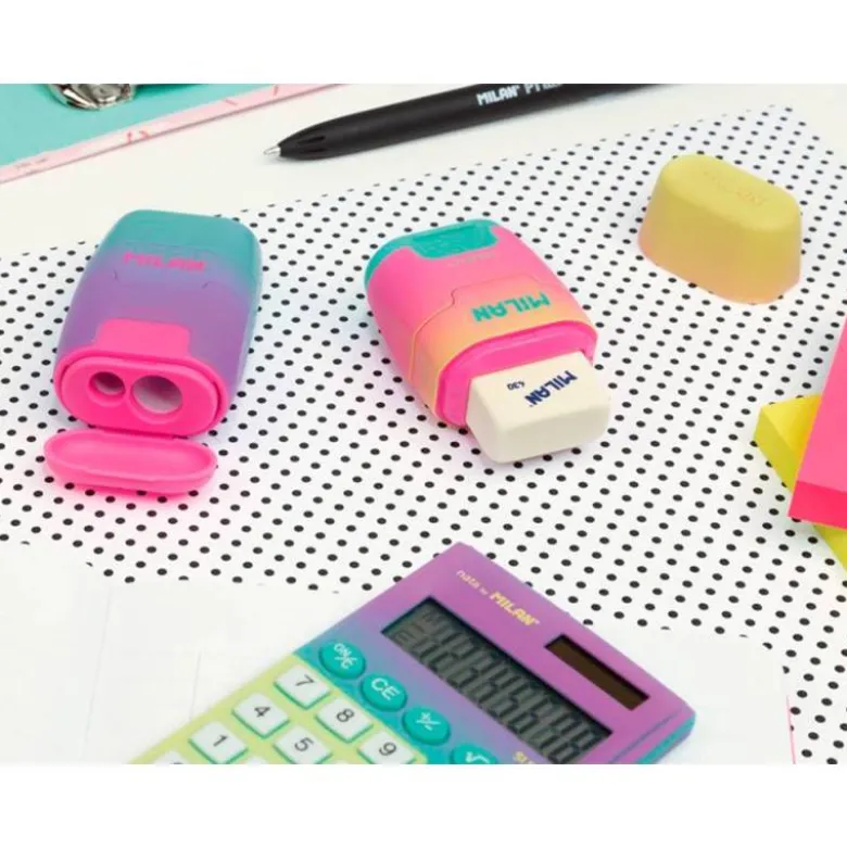 SACAPUNTAS MILAN COMPACT SUNSET PLASTICO 2 USOS CON GOMA DE BORRAR COLORES SURTIDOS " NO SE PEUDEN ELEGIR"