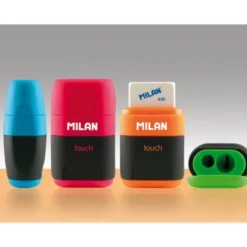 SACAPUNTAS MILAN COMPACT TOUCH DUO PLASTICO 2 USOS CON GOMA + 2 RECAMBIOS DE GOMA