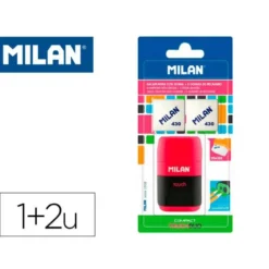 SACAPUNTAS MILAN COMPACT TOUCH DUO PLASTICO 2 USOS CON GOMA + 2 RECAMBIOS DE GOMA