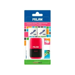 SACAPUNTAS MILAN COMPACT TOUCH DUO PLASTICO 2 USOS CON GOMA + 2 RECAMBIOS DE GOMA