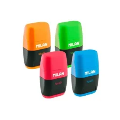 SACAPUNTAS MILAN COMPACT TOUCH DUO PLASTICO 2 USOS CON GOMA + 2 RECAMBIOS DE GOMA