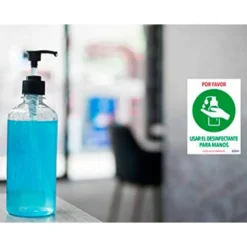 SEÑAL ADHESIVA AVERY USAR DESINFECTANTE PARA LAS MANOS DIN A4 RESISTENTE A LOS RAYOS UV PACK DE 2 UNIDADES