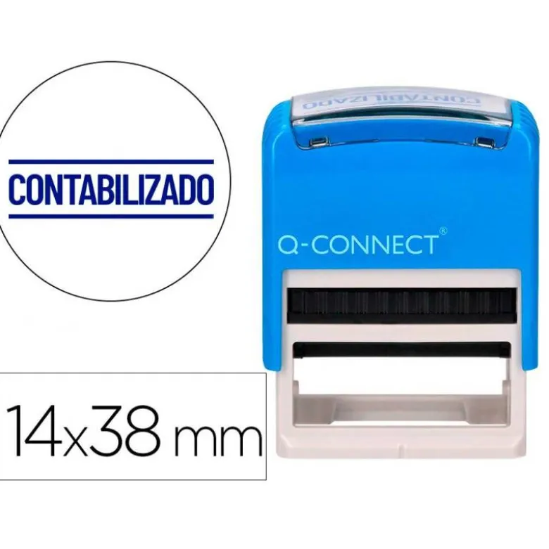 SELLO ENTINTADO AUTOMATICO Q-CONNECT CONTABILIZADO ALMOHADILLA 14X38 MM COLOR AZUL
