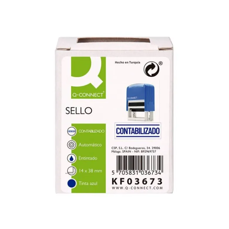 SELLO ENTINTADO AUTOMATICO Q-CONNECT CONTABILIZADO ALMOHADILLA 14X38 MM COLOR AZUL