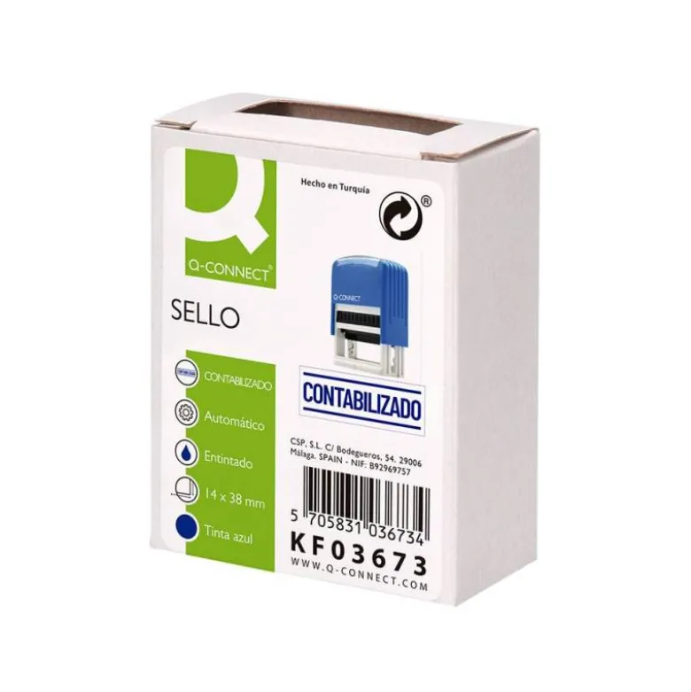 SELLO ENTINTADO AUTOMATICO Q-CONNECT CONTABILIZADO ALMOHADILLA 14X38 MM COLOR AZUL