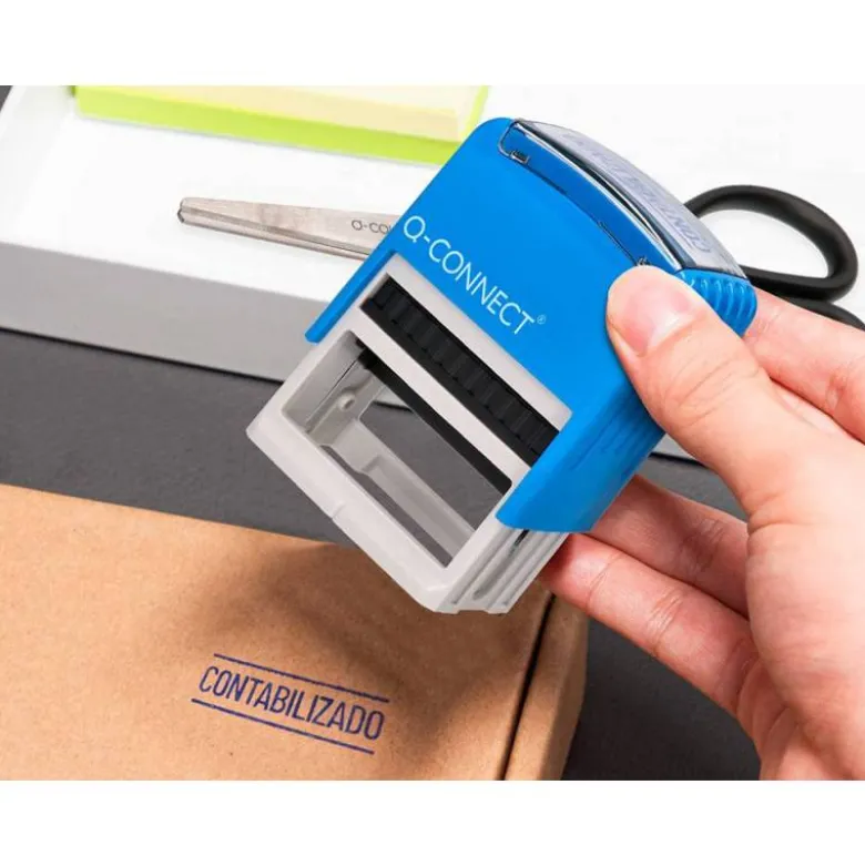 SELLO ENTINTADO AUTOMATICO Q-CONNECT CONTABILIZADO ALMOHADILLA 14X38 MM COLOR AZUL