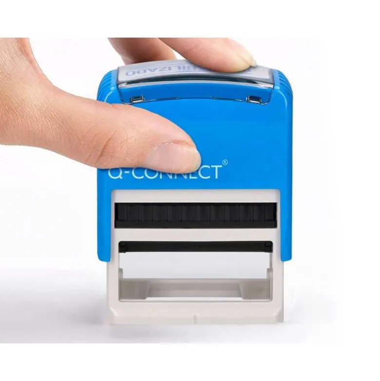 SELLO ENTINTADO AUTOMATICO Q-CONNECT CONTABILIZADO ALMOHADILLA 14X38 MM COLOR AZUL
