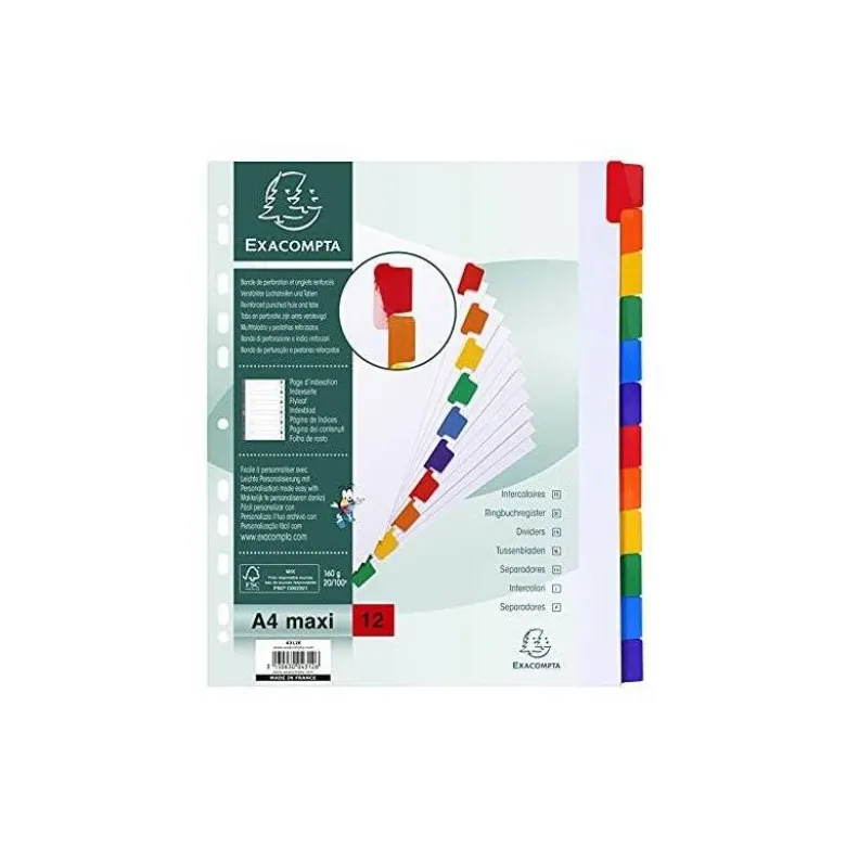 Separadores cartulina Exacompta Din A4+ juego de 12 color blanco