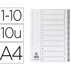 Separadores de plastico Q-Connect numericos multitaladro 1-10 DIN A4