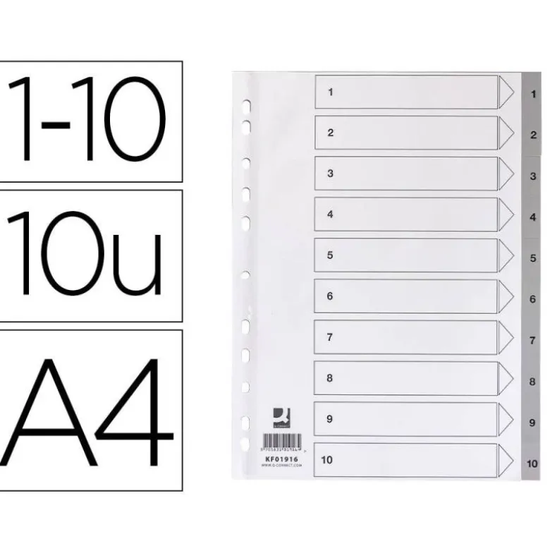 Separadores de plastico Q-Connect numericos multitaladro 1-10 DIN A4