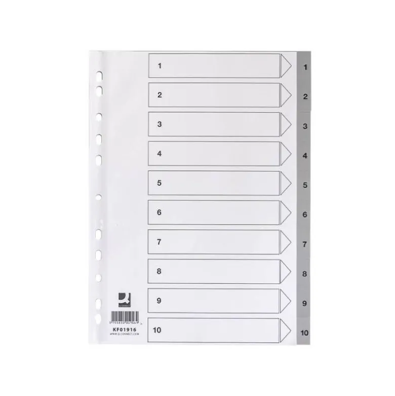 Separadores de plastico Q-Connect numericos multitaladro 1-10 DIN A4