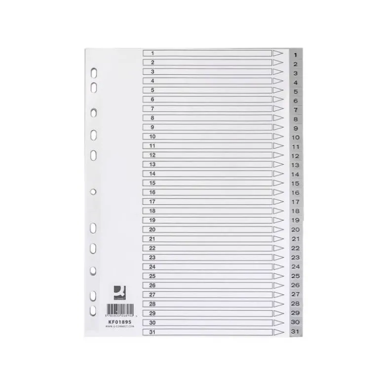 Separadores de plastico Q-Connect numericos multitaladro Din A4
