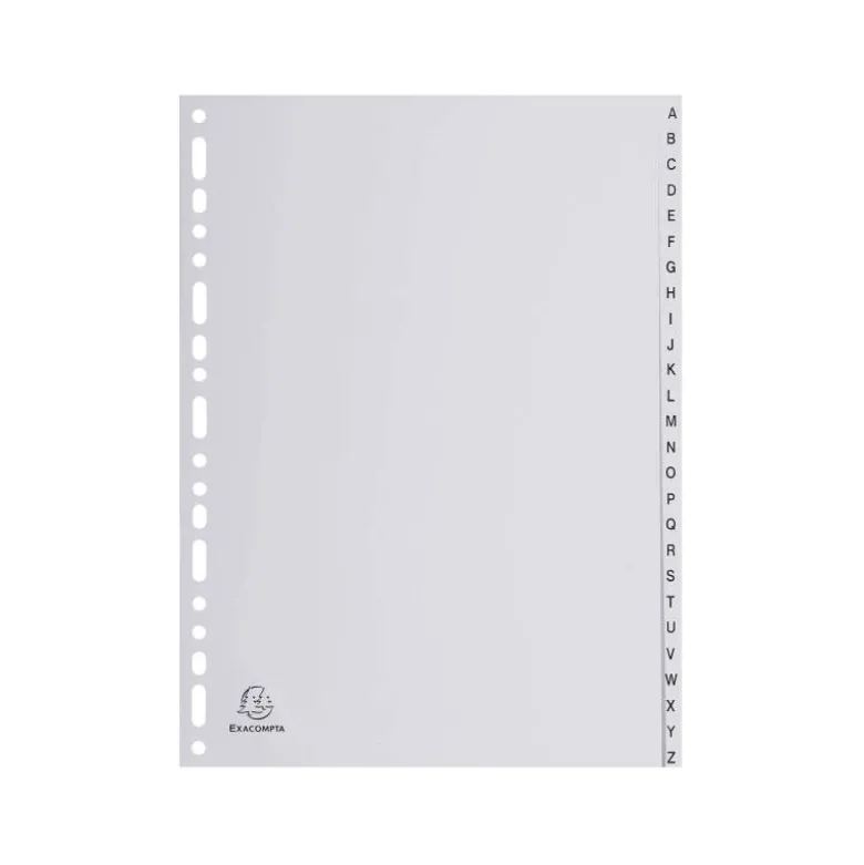 SEPARADOR EXACOMPTA CARTULINA BLANCA A-Z JUEGO DE 20 SEPARADORES DIN A4 11 TALADROS