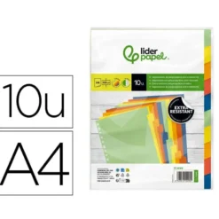 SEPARADOR LIDERPAPEL POLIPROPILENO JUEGO DE 10 SEPARADORES A4 MULTITALADRO 500 MICRAS