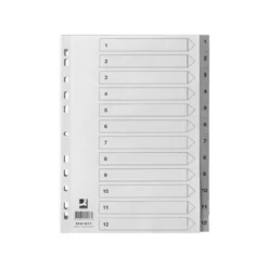 SEPARADOR NUMERICO Q-CONNECT PLASTICO 1-12 JUEGO DE 12 SEPARADORES DIN A4 MULTITALADRO