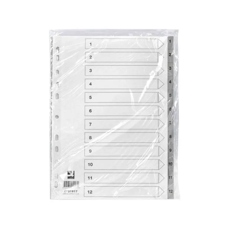 SEPARADOR NUMERICO Q-CONNECT PLASTICO 1-12 JUEGO DE 12 SEPARADORES DIN A4 MULTITALADRO