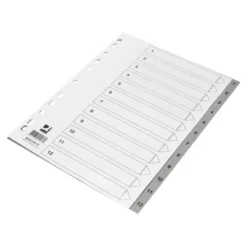 SEPARADOR NUMERICO Q-CONNECT PLASTICO 1-12 JUEGO DE 12 SEPARADORES DIN A4 MULTITALADRO