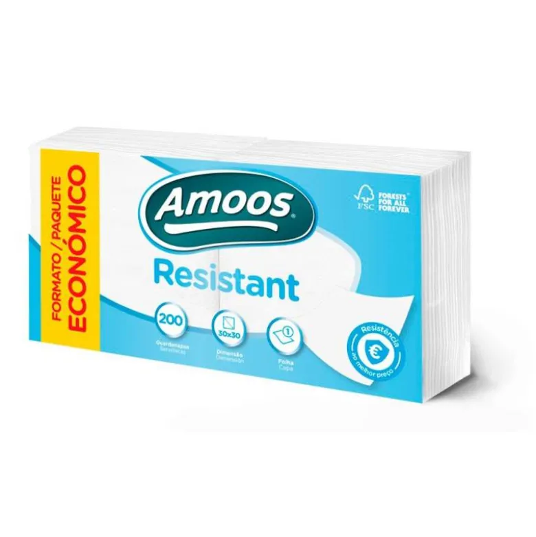 SERVILLETA AMOOS RESISTANT 1 CAPA COLOR BLANCO 30X30 CM PAQUETE DE 200 UNIDADES