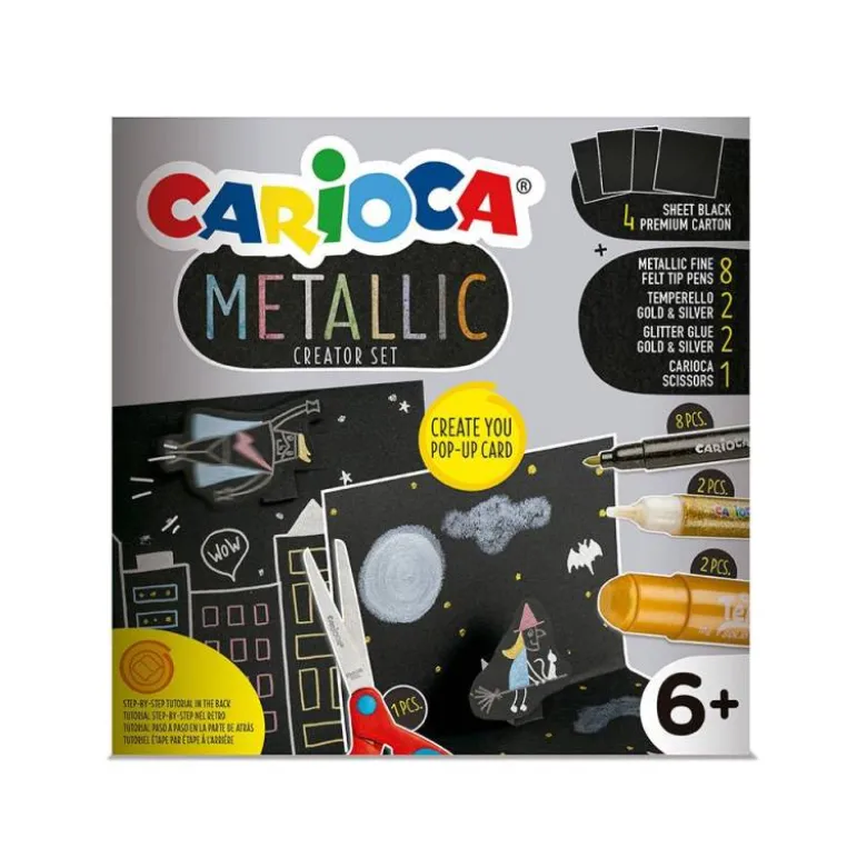 SET DE DIBUJO CARIOCA METALLIC POP UP CARD CREATOR 3D 17 PIEZAS