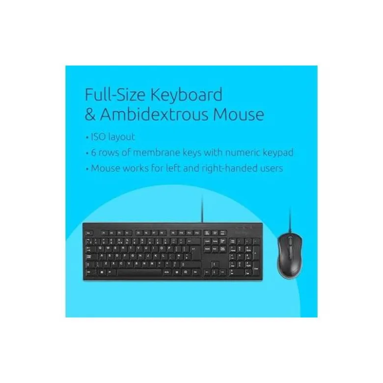 SET TECLADO Y RATON KENSINGTON KM100 EQ ECOLOGICO CON CABLE COLOR NEGRO