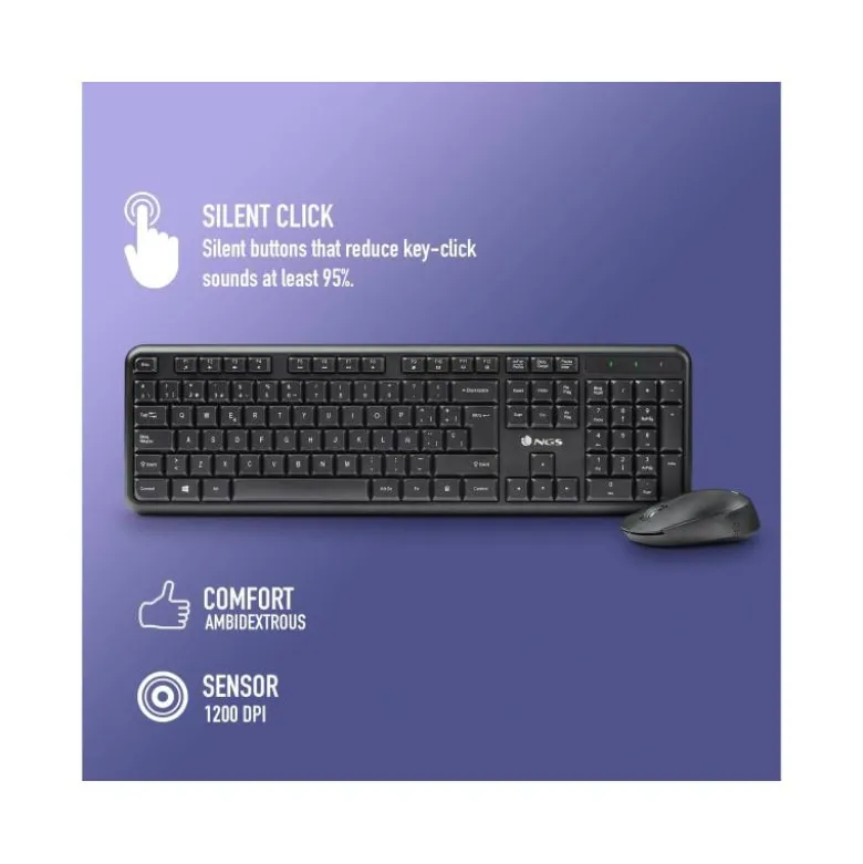 SET TECLADO Y RATON NGS ALLURE MULTIMEDIA INALAMBRICO USB NANO 2,4 GHZ COLOR NEGRO