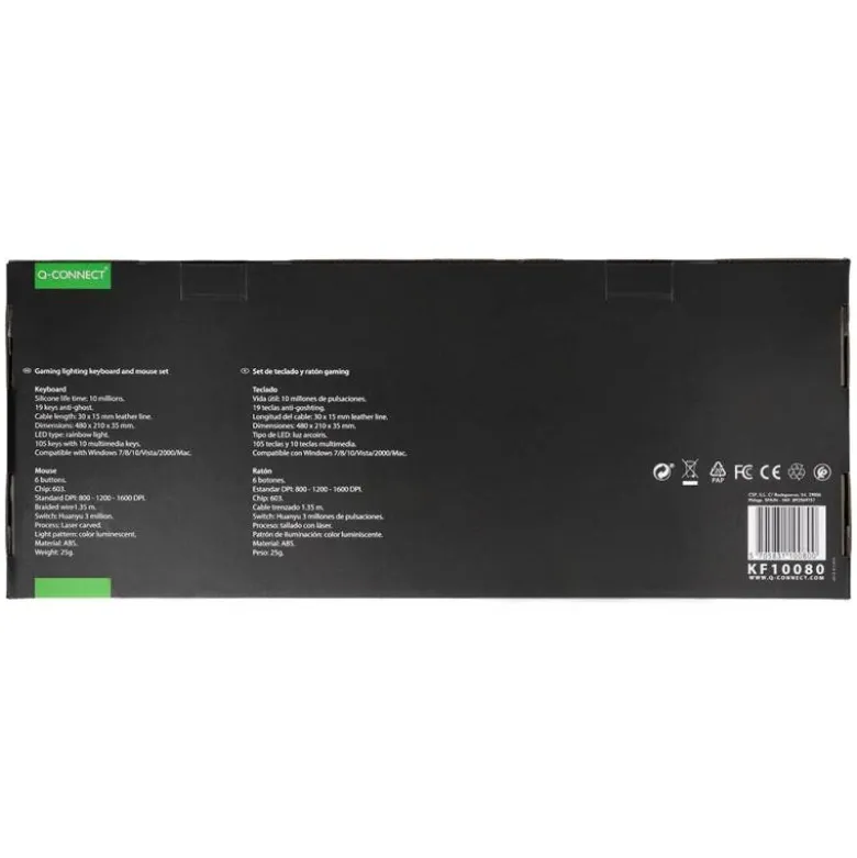 SET TECLADO Y RATON Q-CONNECT GAMING CON CABLE E ILUMINACION LED COLOR NEGRO