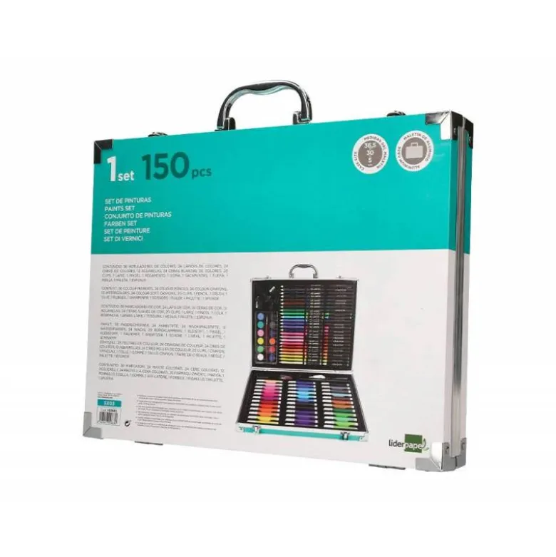 SET DE PINTURA LIDERPAPEL ALUMINIO 150 PIEZAS MALETIN 37,8X29,7X4,6 CM