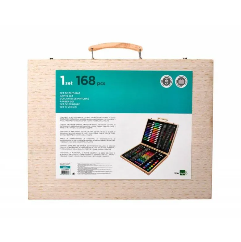 SET DE PINTURA LIDERPAPEL MADERA 168 PIEZAS MALETIN 39,3X30X4,8 CM