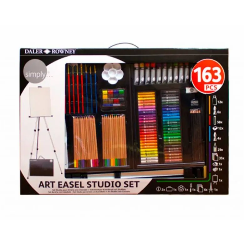 SET DE PINTURAS DALER ROWNEY 163 PIEZAS CON CABALLETE DE ALUMINIO PLEGABLE 500X70X727 MM
