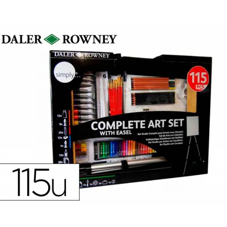 SET DE PINTURAS DALER ROWNEY 115 PIEZAS CON CABALLETE DE ALUMINIO PLEGABLE 457X73X584 MM