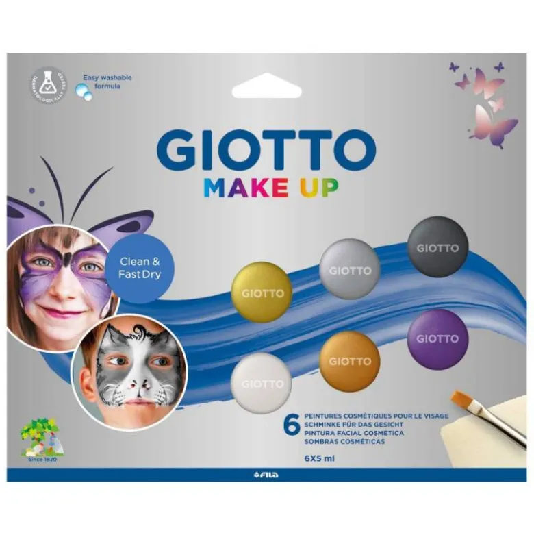 SET GIOTTO MAKE UP PINTURA FACIAL 6 BOTES 5 ML COLORES METALICOS