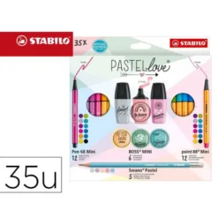 SET STABILO PASTEL LOVE MINI WORLD PEN 68 / POINT 88 / BOSS / SWANO 35 UNIDADES SURTIDAS