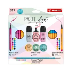 SET STABILO PASTEL LOVE MINI WORLD PEN 68 / POINT 88 / BOSS / SWANO 35 UNIDADES SURTIDAS