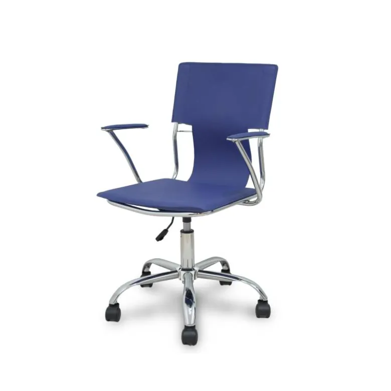 Silla giratoria pyc respaldo medio regulable en altura similpiel azul 860+90x480x440 mm