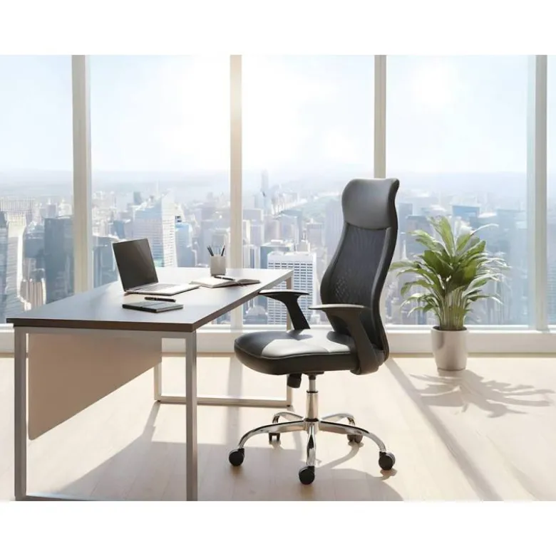 SILLA Q-CONNECT DIRECCION BERGAMO MALLA/SIMILPIEL ALT MAX 1210MM ANCH 520MM PROF 480MM RUEDAS PREMIUM NEGRO