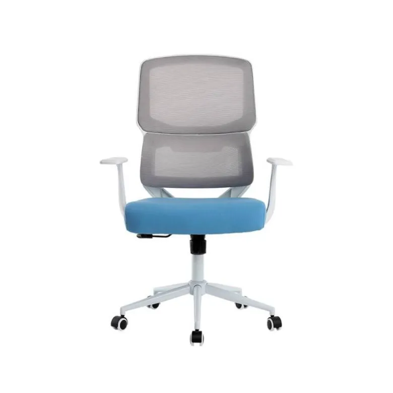 SILLA Q-CONNECT OFICINA LUCCA MALLA BASE METALICA ALT MAX 1090 ANC 700 PROF 650 RUEDAS PREMIUM COLOR BLANCO GRIS AZUL