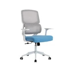 SILLA Q-CONNECT OFICINA LUCCA MALLA BASE METALICA ALT MAX 1090 ANC 700 PROF 650 RUEDAS PREMIUM COLOR BLANCO GRIS AZUL