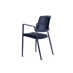 SILLA ROCADA CONFIDENTE BRAZOS FIJOS ESTRUCTURA METALICA ASIENTO TELA IGNIFUGA NEGRO RESPALDO MALLA