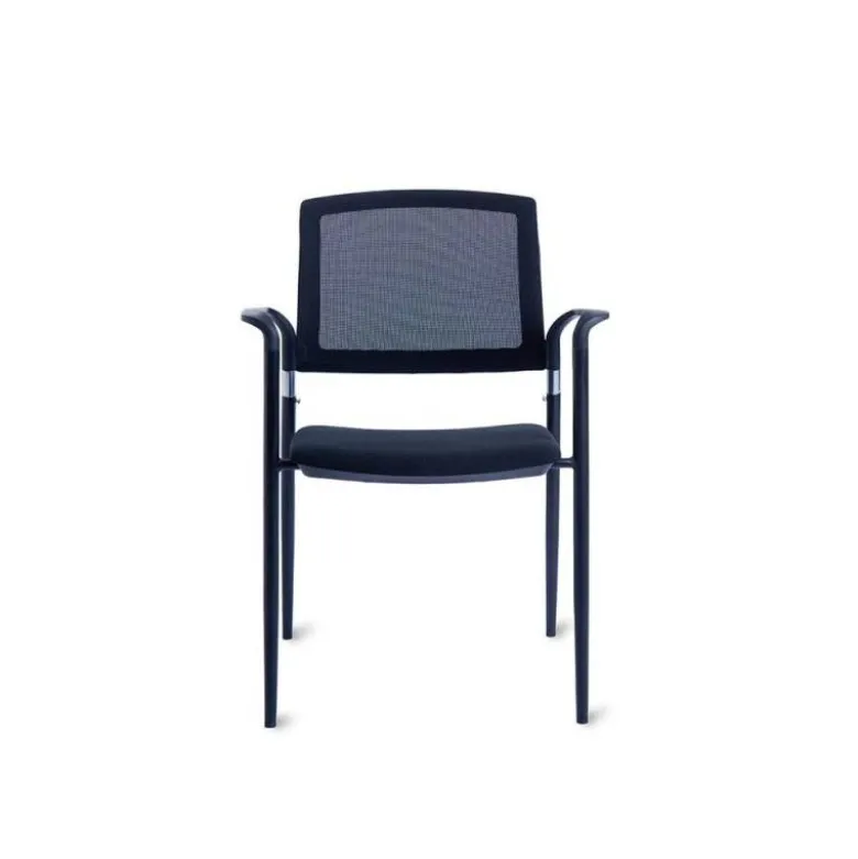SILLA ROCADA CONFIDENTE BRAZOS FIJOS ESTRUCTURA METALICA ASIENTO TELA IGNIFUGA NEGRO RESPALDO MALLA