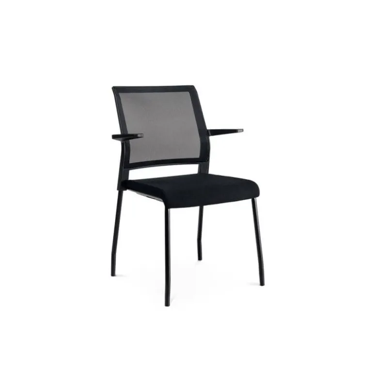 SILLA ROCADA CONFIDENTE BRAZOS FIJOS ESTRUCTURA METALICA ASIENTO TELA IGNIFUGA NEGRO RESPALDO MALLA