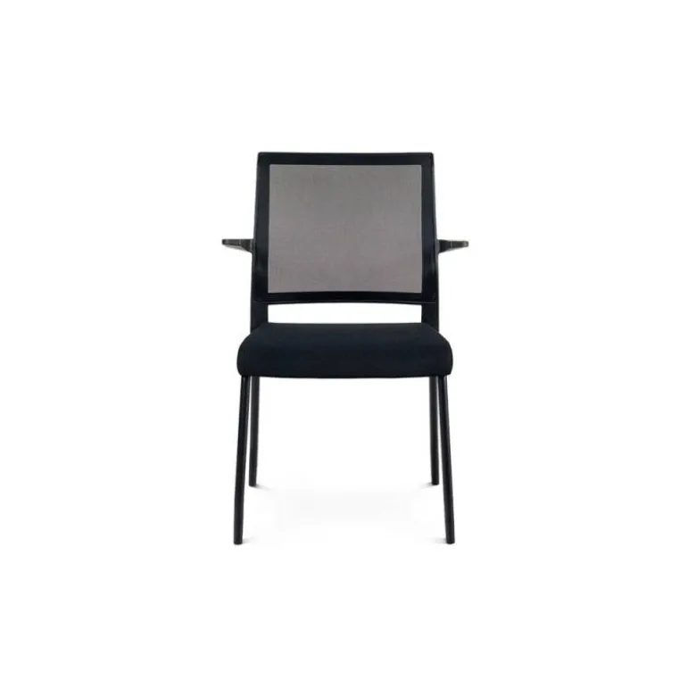 SILLA ROCADA CONFIDENTE BRAZOS FIJOS ESTRUCTURA METALICA ASIENTO TELA IGNIFUGA NEGRO RESPALDO MALLA