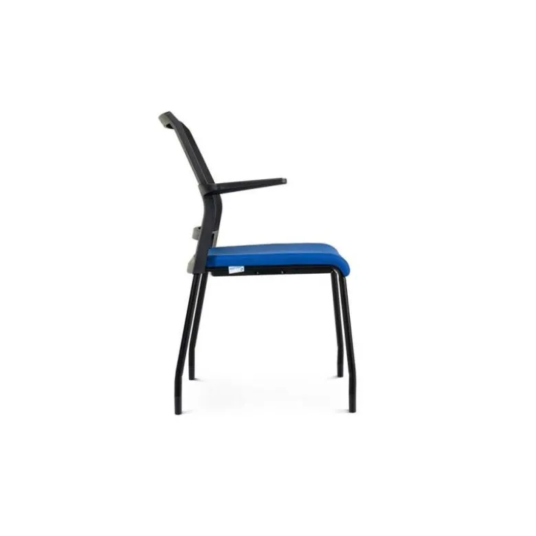 SILLA ROCADA CONFIDENTE BRAZOS FIJOS ESTRUCTURA METALICA ASIENTO TELA IGNIFUGA AZUL RESPALDO MALLA