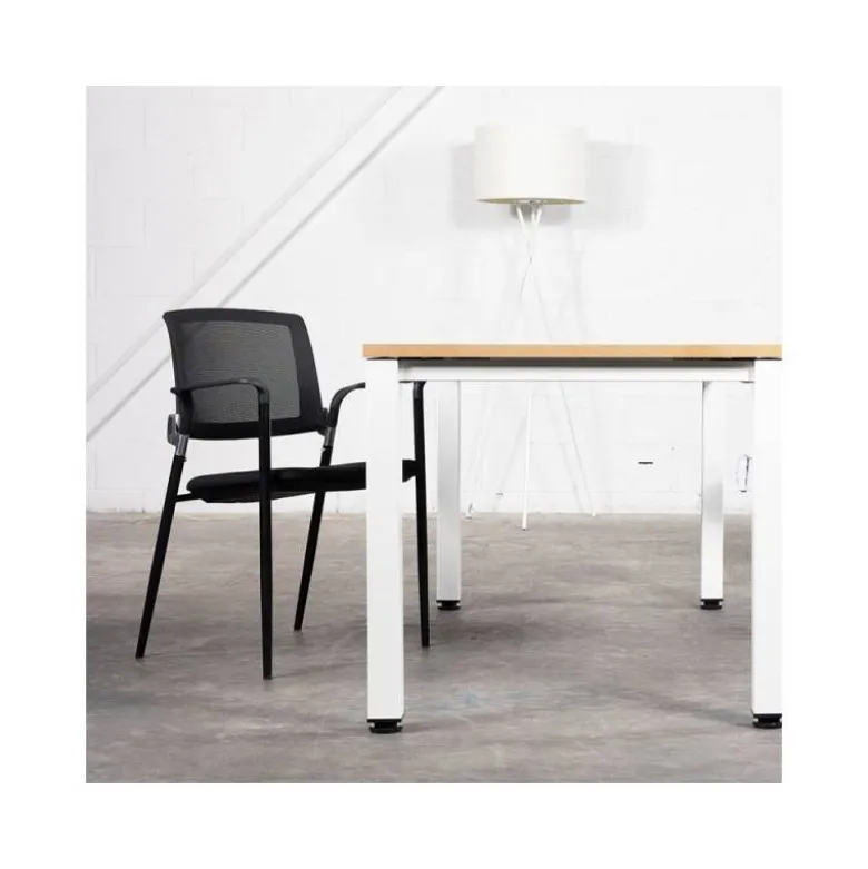 SILLA ROCADA CONFIDENTE BRAZOS FIJOS ESTRUCTURA METALICA ASIENTO TELA IGNIFUGA AZUL RESPALDO MALLA