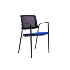 SILLA ROCADA CONFIDENTE BRAZOS FIJOS ESTRUCTURA METALICA ASIENTO TELA IGNIFUGA AZUL RESPALDO MALLA